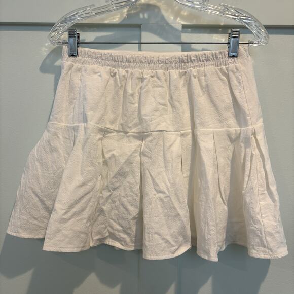 Boho Cottage Mini Skirt‎ Medium White Tennis Pleated Crinkle Gauze Academia Prep - Picture 4 of 9